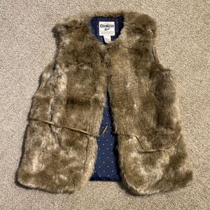 OshKosh B’gosh Girls Faux Fur Vest Brown Belted Lined Size 10 12